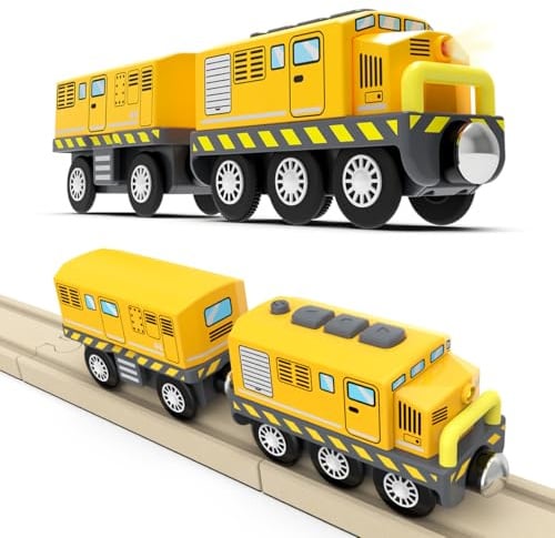 Cylora Elektriskt tåg för barn, lokomotiv med ljud och batteriljus, magnetisk drift, leksakståg, kompatibel med Thomas, Brio, present till barn från 3 år, gul