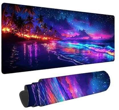Mauspad, 140 x 60 cm Gaming Mousepad mit Genähten Kanten, Traumstrand Mouse Pad Verlängertes Großes Mousepad XXL, mit rutschfeste Gummibasis Schreibtisch Zubehör, Geschenke für Männer L-563