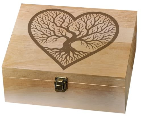 arricraft 1 scatola dei ricordi in legno, con albero della vita, cuore e coperchio incernierato, per souvenir, foto, lettere, 24,5 x 19,5 x 10,3 cm