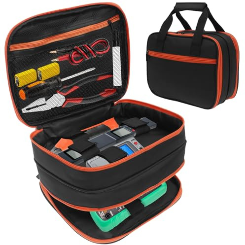 PEIZHIYC Multimeter Tasche Universal 26.7x20.3x12cm Elektrotester Tasche mit Mehrere Taschen und Elastische Kordelzüge Wasserdicht Reißfest Aufbewahrungstasche für Werkzeuge, Amperemeter, Multimeter