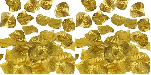 Decoraparty 100 pétales de rose dorés – Décoration élégante en or de table pour fête, mariage, anniversaire, célébration, chambre, faux, pétales de roses – diamètre 5 cm (Lot de 2)