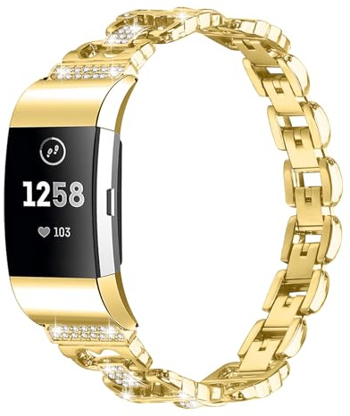 Bdsidy Edelstahl Armband Kompatibel mit Fitbit Charge 2 Watch Strap, 18mm Metall Ersatzband Wristband Bracelet, Ersatzarmbänder für Fitbit Charge 2 Smartwatch Zubehör (Gold)