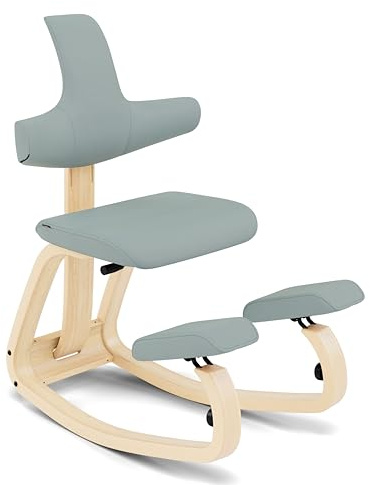 Varier Thatsit Natur/Hellgrün Ergonomischer Kniestuhl Höhenverstellbar mit Rückenlehne und Holzrahmen aus Buche für Aktives Sitzen – 10 Jahre Qualitätsgarantie