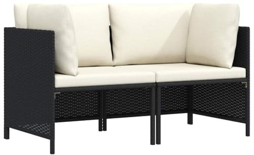 Keeushr 2-Sitzer Gartensofa mit Kissen Schwarz Poly Rattan, wasserfestes PE Rattan Loungesofa mit pulverbeschichtetem Stahlrahmen für Stabilität, inklusive dick gepolsterter Sitz-