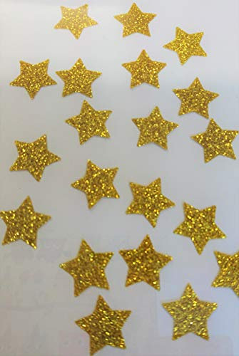 SAFIRMES 20 goldene Sterne, Hotfix-Aufnäher, zum Aufbügeln, Glitter, Gold, 1,5 cm, Bling