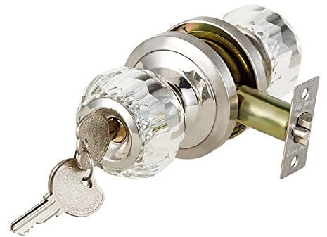 NUZAMAS Door Locks with Glass Crystal Knob, Key Locking Door Lock Set, Interior Exterior Door Knobs, Bedroom, Kitchen, Bathroom, Laundry Room Doors -White