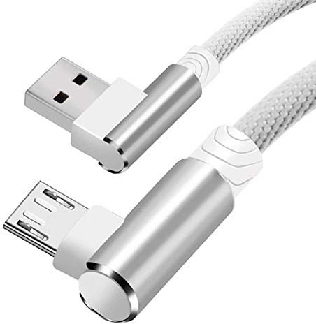 Micro USB Câble,90 degrés Nylon à tressé Haute en Vitesse câble,Cordon Micro USB Cordon de Chargeur Rapide pour Samsung Galaxy S7/S6 Edge, HTC, Motorola, LG, Kindle, Xbox, PS4 et Plus (Silver) 3.3ft