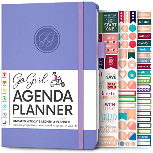 GoGirl Planer Agenda – bunter undatierter Monats- und Wochenplaner für Frauen, Tagebuch für Zeitmanagement und Produktivität (Lavendel)