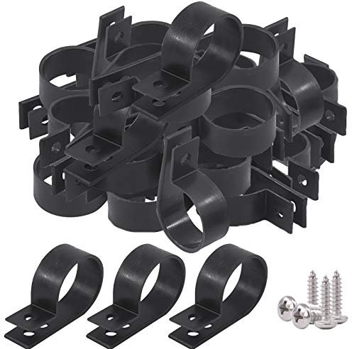 Glarks 60Pcs 1 Inch Black Nylon Screw Mounting R-Type Cable Clip Wire Clamp with 60Pcs Screws for Wire, Cable, Conduit and Cable Conduit Kit (Black)