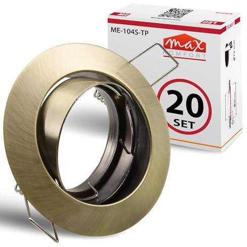 max K O M F O R T 20x SET Einbaustrahler + GU10 für 230V alt Messing Schwenkbar rund Einbau Spots Decken Strahler Leuchte Spots Deckenleuchte Lampe Einbauleuchte Einbaurahmen 104S-TP MS