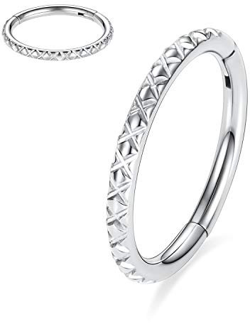 hengkaixuan 20G Conch Creolen Septum Ring Chirurgenstahl Scharnier Segment Clicker Ring Nasenringe Einzigartiges X Design Conch Daith Helix Rook Tragus Knorpel Ohrringe Piercing Schmuck 8mm Silber