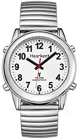 Hearkent Atomic Talking Watch with Large Numbers and Expandable Strap self-Setting for Visually impaired Blind or Elder People (Elastic Band, Men Size)