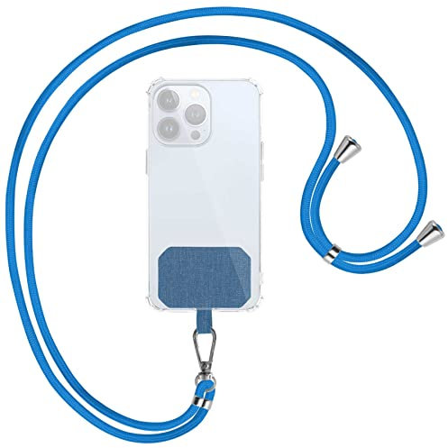 mtb more energy® Universal Handykette - Blau/Silber - kompatibel mit vielen Handyhüllen - hochwertiges Band Seil Kordel zum Umhängen