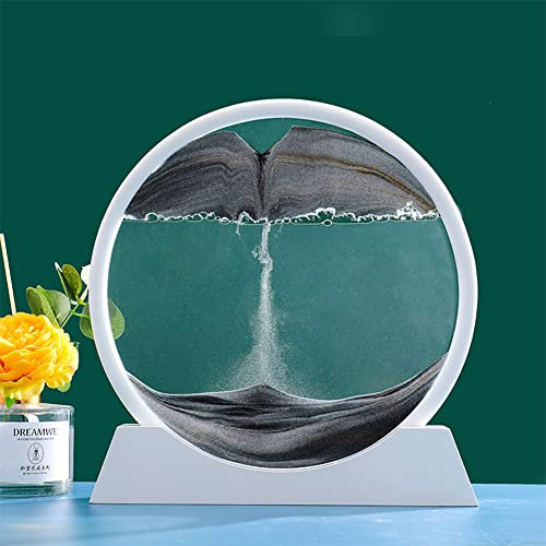 Décoration de l'image d'art de sable mobile, en plastique 3D rond, sable fluide, paysage en mer, sable profond, sablier décompressé, décoration de bureau ornement pour la maison, le bureau, noir