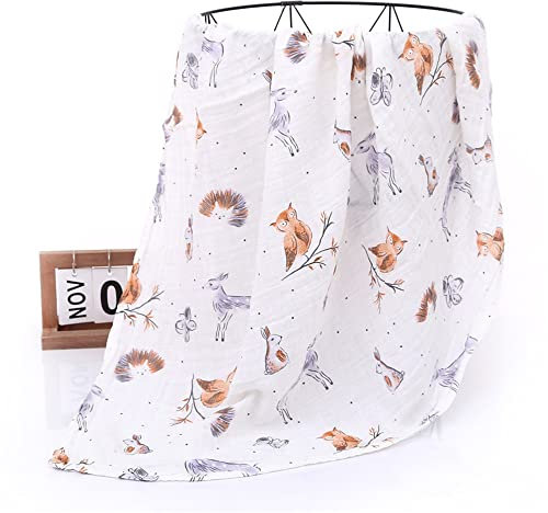 Chickwin Musselin Babydecke Baumwolle Kuscheldecke, Tierdruck Bequem Weich 2 lagig Musselin Tuch Decke für Junge Mädchen Neugeborene, Wickeldecke, Badetuch, Kinderdecke (Eule,120x110cm)