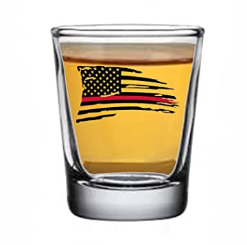 Tattered Wavy Distressed Thin Red Line Flagge Schnapsglas Geschenk für Feuerwehrmann Feuerwehrmann FD Feuerwehr