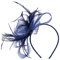 Chapeau bibi en maille avec plumes - Accessoire de cheveux pour femme - Bleu marine
