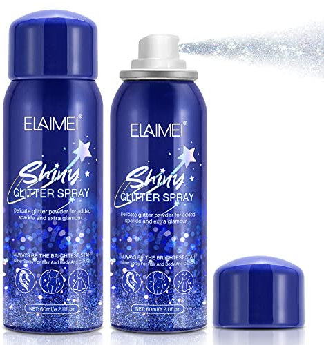 Glitzer Spray FüR Haare KöRper (2 × 60 Ml), Glitzer Haarspray, Glitzer Gesicht Makeup Schnell Trocknendes, Wasserfestes, Glitzer Spray Body Glitter Spray FüR Festival, Party, Abschlussball, Rave