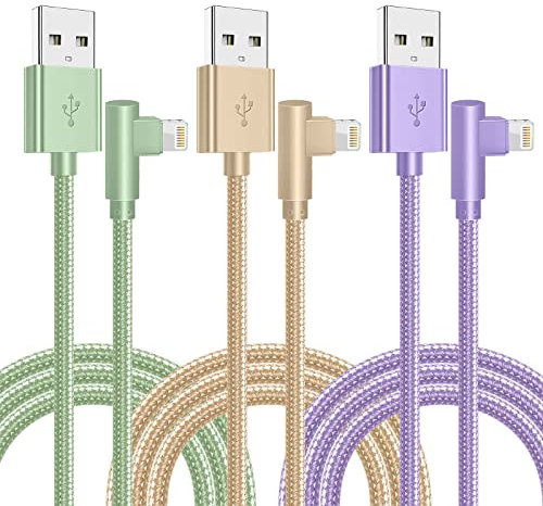 OCEEK 3 Pack 10FT Lightning Cable [Apple MFi Certified] iPhone Fast Charging Cable 90 Degree Nylon Braided Cord Compatible with iPhone 14/13/12/11 Pro Max/XS MAX/XR/XS/X/8/7/Plus/iPad