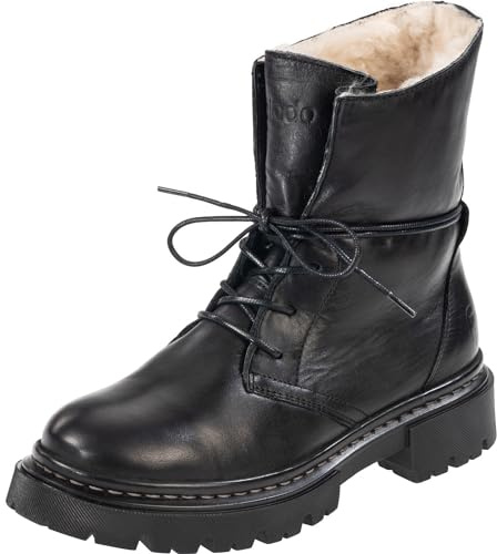 Palado Stiefeletten Damen Kasos Block – bequeme Boots Made in Portugal - warm gefütterte Stiefel - modische Winterschuhe Black/Black UK6 - EU39