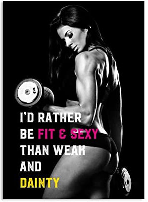REYTOL Frauen Bodybuilding Sport Canvas Wand Bilder Dumbbell Fitness Inspirierende Zitate Poster Frau Dumbbells Übung Bild Fitnessstudio Home Deko （Kein Rahmen）