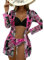 Litthing Damen Bikini Set mit Schalbluse, Push up Verstellbar Crossover Ties-up Neckholder Bikinioberteil Gedruckt High Waist Bikini Bademode Bauchweg Swimsuit, Rot