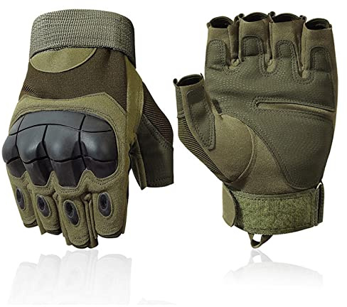 SUJAYU Outdoor Fingerless Gloves - Men's Hiking, Biking & Motorcycle Gloves (Green, Large)