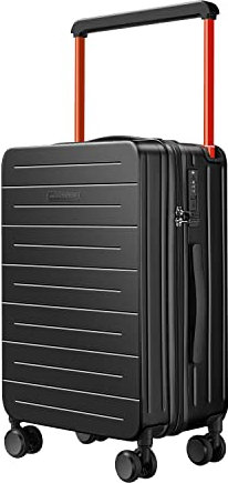 British Traveller Handgepäck Koffer Trolleys Reisekoffer 100% PC Hartschale mit 8 Spinnerräder Rollkoffer 55 * 38 * 23cm Hartschalenkoffer TSA-Schloss Suitcase Neu Schwarz