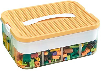 AEEISHOMEREFORM Spielzeug-Organizerbehälter mit Fächern, Baustein-Aufbewahrung, Aufbewahrungsbehälter für Bausteine, Kunststoff, stapelbar, Spielzeugtruhe (gelb)