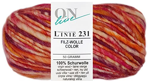 HDK-VERSAND 50 Gramm ONline Linie 231 Filzwolle Color aus 100% Schurwolle (0133 Rot Mix)