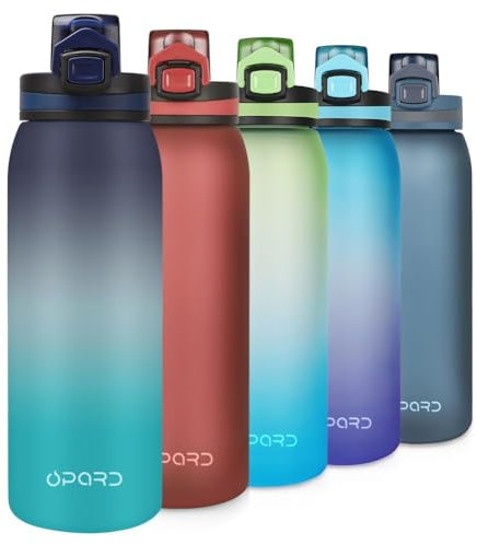 Opard Sports Water Bottle, 900ml BPA Free Non-Toxic Tritan Plastic Drinking Bottle with Leak Proof Flip Top Lid for Gym Yoga Fitness Camping, Black Cyan
