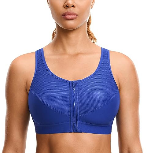 SYROKAN Damen Sport BH Starker Halt - Vorderverschluss Ohne Bügel Und Einlagen für Nach Brust OP Fitness Lauf Yoga Wellen Blau 75B