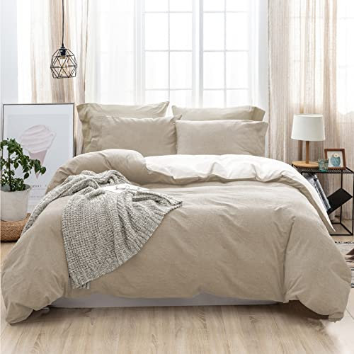 SOULFUL Bettwäsche 220x240 Baumwolle 3 Teilig, Bettwäsche-Sets Aprikose mit Reißverschluss, Ähnliche Textur wie Stone Washed Leinen, Enthält 1 Bettbezug 220x240 und 2 Kissenbezug 80x80