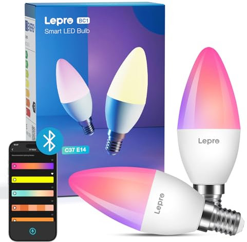 Lepro BC1 AI Smart Bulb E14, Color Changing Light Bulb, Music Sync Bluetooth Bulbs, LLM AI Generated Lighting, Voice Control via APP, LED Candle Bulbs, RGBCCT Dimmable Small Screw Bulb, 2 Packs
