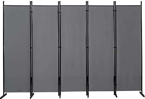 Mingone Raumteiler Trennwand Paravent 5-TLG. Sichtschutz Faltbar mit Metallrahmen Polyester-Mischgewebe für Wohnzimmer, Schlafzimmer, Küche, Büro, Balkon, Garten, Anthrazit, 250x176cm