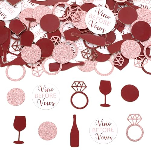 Wonmelody Wein-Bachelorette-Tischdekoration, Wein-Thema, Bachelorette-Party-Dekorationen mit Vino vor Gelübden, Konfetti, Weinflasche, Diamantring-Konfetti für Burgunderrot, Verlobung,