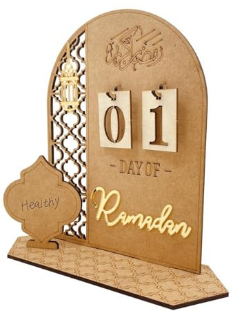 NSXIN Ramadan Deko Ramadan Kalender Aus Holz, DIY Eid Mubarak Adventskalender, Ramadan Dekorationen 30 Tage Kalender für Muslimische Ramadan Party Heimdekoration (Stil A)
