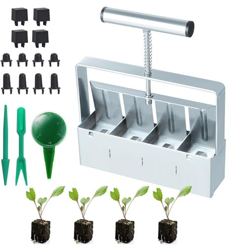 Fippy Bloqueador manual de suelo de 4 celdas, herramienta de bloqueo de suelo manual de 2 pulgadas para iniciar semillas, plantaciones, una sola fila