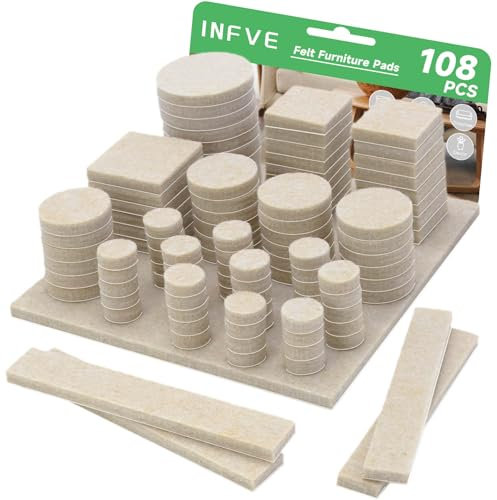 INFVE Filzgleiter Selbstklebend Beige, 108 Stück (Eckig und Rund) – 5mm Premium Filz Pads für Stühle – Bodenschoner und Möbelschutz