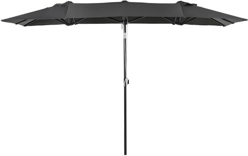 Outsunny Doppelsonnenschirm 150 x 295cm, Sonnenschirm mit Metallstange, oval Balkonschirm Strandschirm windfest stabil Marktschirm Sonnenschutz für Balkon Terrasse Garten, Grau