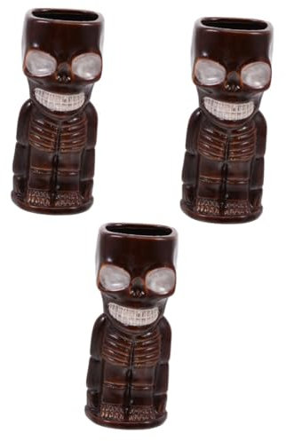 Cabilock 3 Pièces Verre à Cocktail Gobelet à Café Tasse à Café Tête De Mort Tasses Tiki Vintage Coupe De Vin De Fête Tasse De Bière Tête De Mort Verres Tiki Whisky Tasse De Crâne Céramique