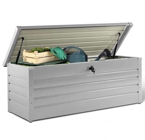 IDMarket - Aufbewahrungsbox, Metall, abschließbar, Hellgrau, für Garten, 600 l, 165 x 70 x 63 cm