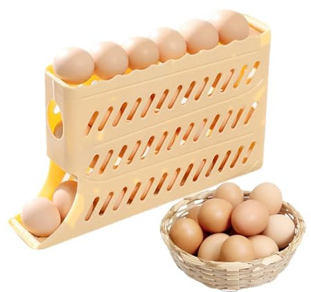 Refrigerator Egg Container | Side Door Egg Storage Box | Refrigerator Egg Holder, Fridge Egg Dispenser, Auto Rolling Egg Dispenser for Refrigerator, 4 Layer Egg Holder for Refrigerator Countertop