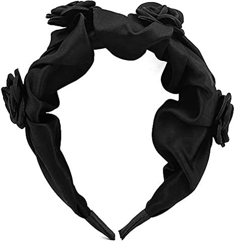 XINGLIDA Cerchietto per capelli da donna, con rose, largo 5,8 cm, con fiori, per feste, matrimoni, colore nero