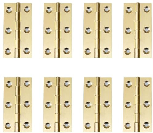Leliafleury 8Pcs Folding Door Hinges 64mm(2.5 inch) Brass Hinges for Window Cabinets Closet Drawer Boxes, Gold