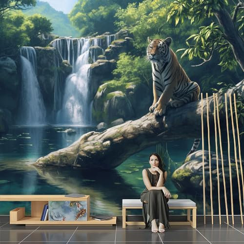 SPECUFX Photo Wallpaper 3D Effect Forest Waterfall Wildlife Tiger Custom 3D Effect Photo Wallpaper Living Room Bedroom Tv Background Wall Mural Wallpaper
