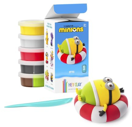 HEY CLAY Minions Modelliermasse, lufttrocknend, für Kinder, 4–8 Bastelsets | DYI Minion Spielzeug, 5 Dosen, bunt, weich und nicht klebrig, mit Modellierwerkzeug und interaktiver Anleitung (evtl. nicht