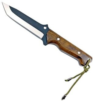 YAK Outdoor Scorpion Messer - 26 cm, 4034 Edelstahl, 13,5 cm Klinge, Wurzelnussholzgriff, inkl. Lederhülle, 54/56 HRC Härte, langlebig und robust, perfekt für Outdoor-Abenteuer und Überlebenstraining