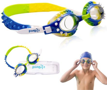 Gafas de natación y buceo para niños, Diseño divertido de tiburón, Protección UV, Antivaho, 100% Silicona, Sin Látex, con funda para gafas, Regalo para niños