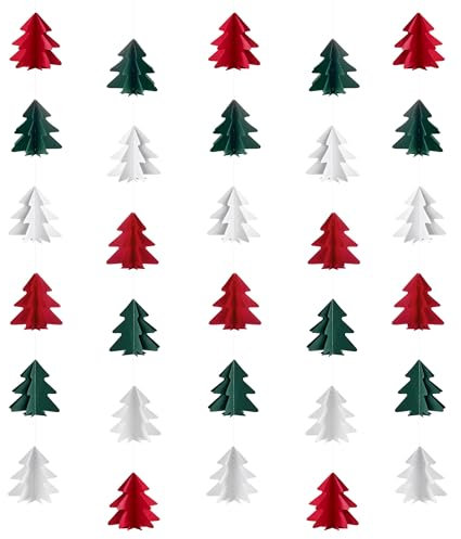 3 x Weihnachtsdekoration, Girlande, 3D-Weihnachtsbaum, Papier-Luftschlangen, Party-Banner, rot, weiß und grün, Weihnachtsfeier-Dekorationen, Weihnachtsbaum-Dekoration